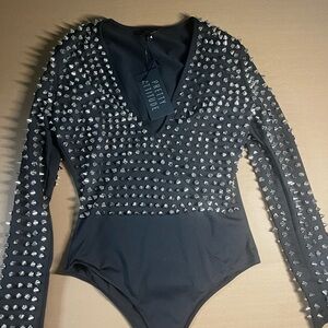 Pretty Attitude Black Studded Long Sleeve Bodysuit